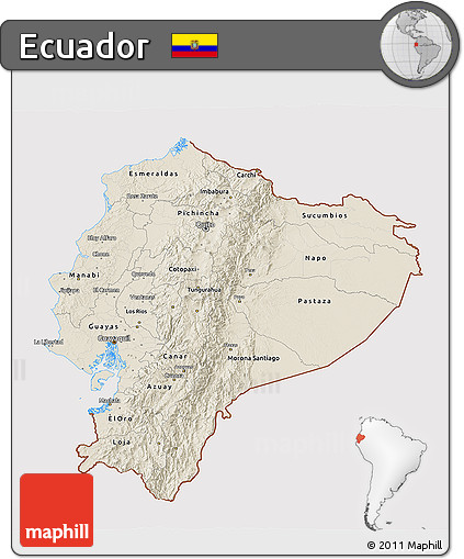 Shaded Relief 3D Map of Ecuador, cropped outside