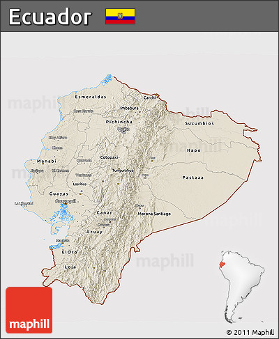 Shaded Relief 3D Map of Ecuador, cropped outside
