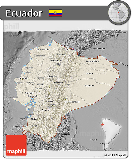 Shaded Relief 3D Map of Ecuador, darken, desaturated
