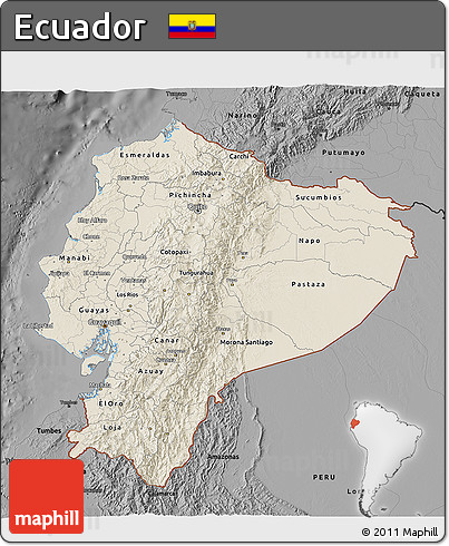Shaded Relief 3D Map of Ecuador, darken, desaturated