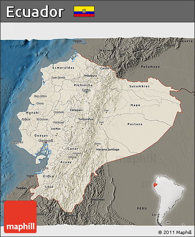 Shaded Relief 3D Map of Ecuador, darken