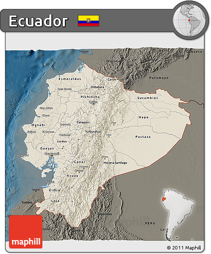 Shaded Relief 3D Map of Ecuador, darken