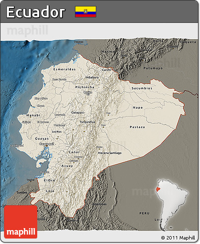 Shaded Relief 3D Map of Ecuador, darken