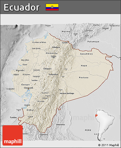 Shaded Relief 3D Map of Ecuador, desaturated