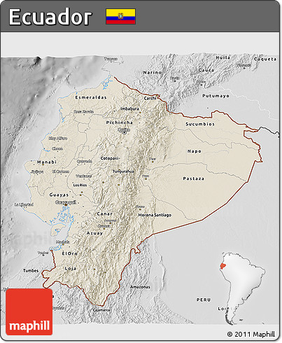 Shaded Relief 3D Map of Ecuador, desaturated