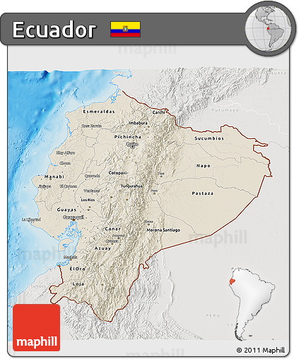 Shaded Relief 3D Map of Ecuador, lighten, semi-desaturated, land only