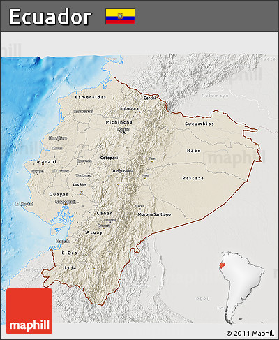 Shaded Relief 3D Map of Ecuador, lighten, semi-desaturated, land only