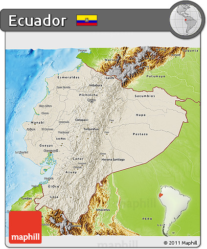 Shaded Relief 3D Map of Ecuador, physical outside