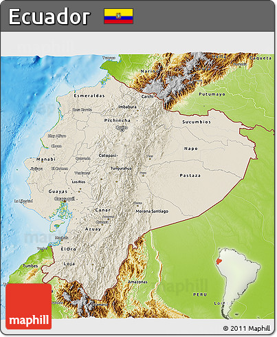 Shaded Relief 3D Map of Ecuador, physical outside