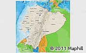 Shaded Relief 3D Map of Ecuador, political outside