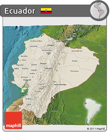 Shaded Relief 3D Map of Ecuador, satellite outside