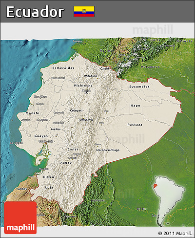 Shaded Relief 3D Map of Ecuador, satellite outside