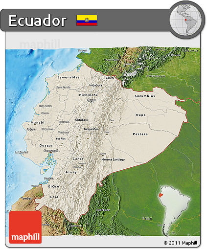 Shaded Relief 3D Map of Ecuador, satellite outside, shaded relief sea