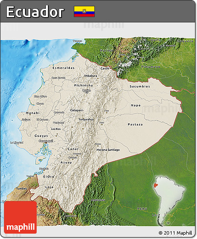 Shaded Relief 3D Map of Ecuador, satellite outside, shaded relief sea