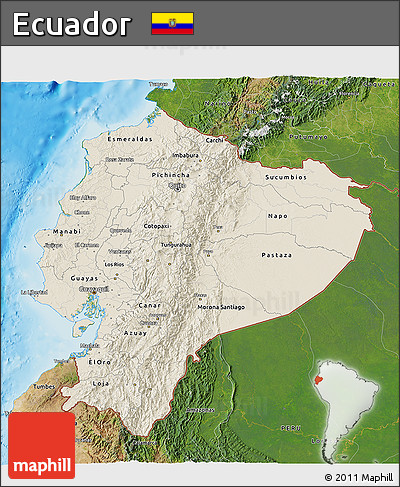 Shaded Relief 3D Map of Ecuador, satellite outside, shaded relief sea