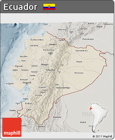 Shaded Relief 3D Map of Ecuador, semi-desaturated
