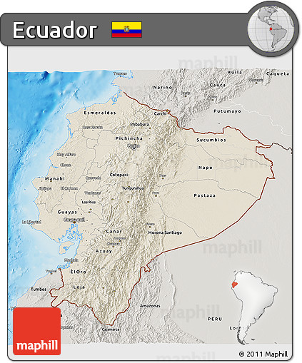 Shaded Relief 3D Map of Ecuador, semi-desaturated, land only