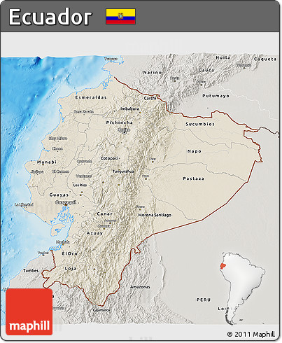 Shaded Relief 3D Map of Ecuador, semi-desaturated, land only