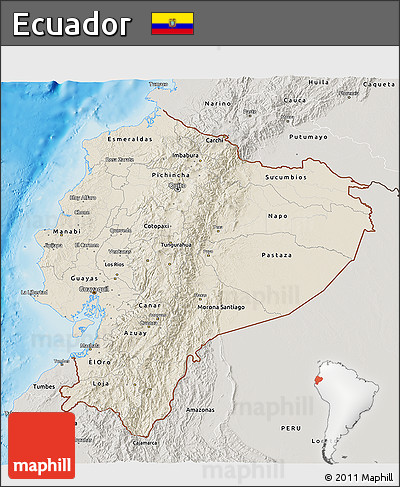Shaded Relief 3D Map of Ecuador, semi-desaturated, land only