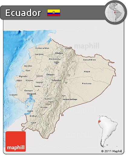 Shaded Relief 3D Map of Ecuador, single color outside