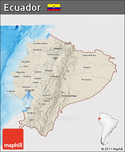 Shaded Relief 3D Map of Ecuador, single color outside