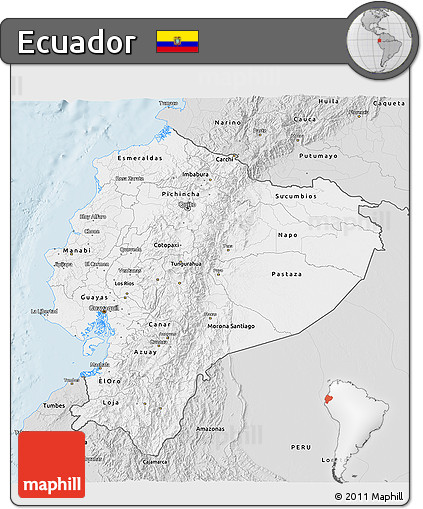 Silver Style 3D Map of Ecuador