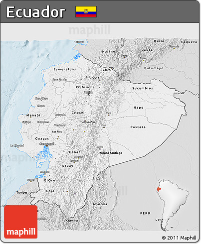 Silver Style 3D Map of Ecuador
