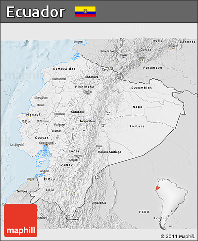 Silver Style 3D Map of Ecuador