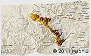Physical 3D Map of Mira, shaded relief outside