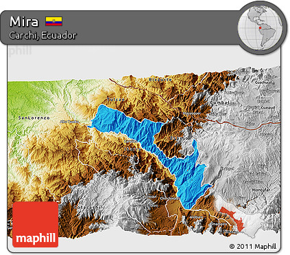 Political 3D Map of Mira, physical outside