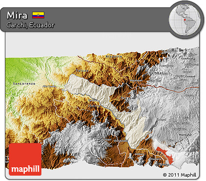 Shaded Relief 3D Map of Mira, physical outside