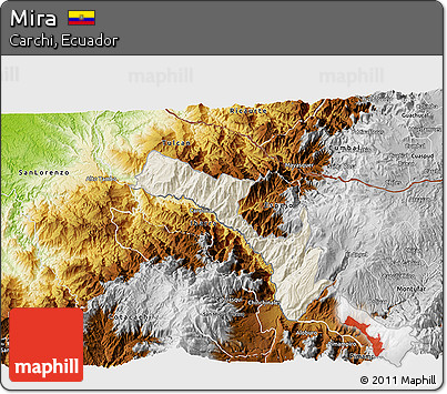 Shaded Relief 3D Map of Mira, physical outside