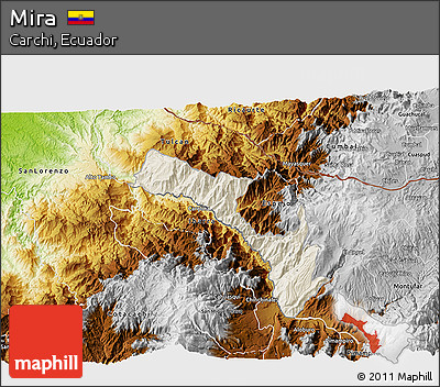 Shaded Relief 3D Map of Mira, physical outside