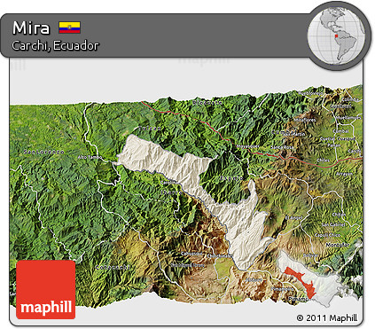 Shaded Relief 3D Map of Mira, satellite outside