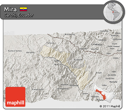 Shaded Relief 3D Map of Mira, semi-desaturated