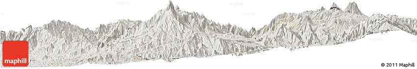 Shaded Relief Horizon Map of Mira, semi-desaturated