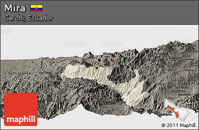 Shaded Relief Panoramic Map of Mira, darken