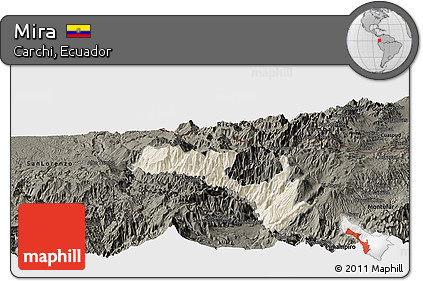Shaded Relief Panoramic Map of Mira, darken
