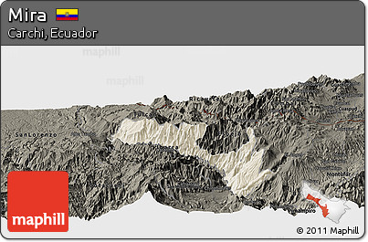 Shaded Relief Panoramic Map of Mira, darken
