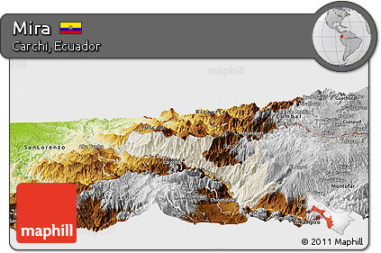 Shaded Relief Panoramic Map of Mira, physical outside