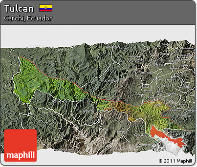 Satellite 3D Map of Tulcan, semi-desaturated