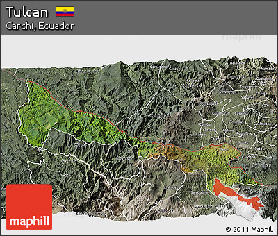 Satellite 3D Map of Tulcan, semi-desaturated