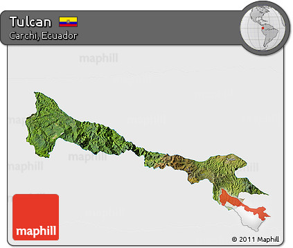 Satellite 3D Map of Tulcan, single color outside