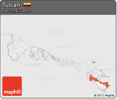 Silver Style 3D Map of Tulcan, single color outside