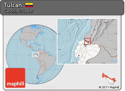Gray Location Map of Tulcan, highlighted country, highlighted parent region, hill shading