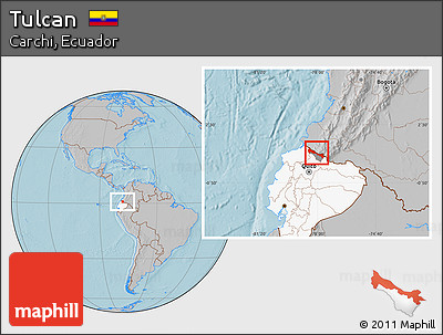 Gray Location Map of Tulcan, highlighted country, highlighted parent region, hill shading