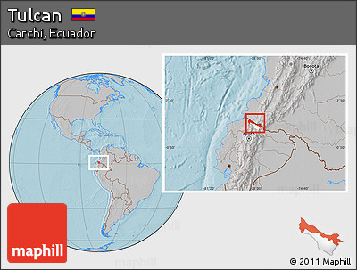 Gray Location Map of Tulcan, highlighted parent region, hill shading