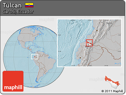 Gray Location Map of Tulcan, highlighted parent region, hill shading
