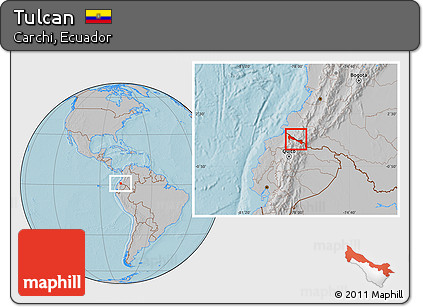 Gray Location Map of Tulcan, hill shading