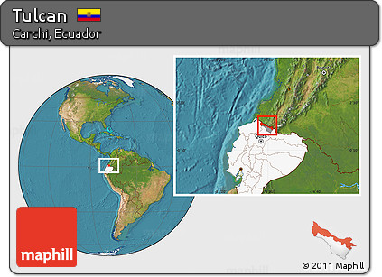 Satellite Location Map of Tulcan, highlighted country, highlighted parent region
